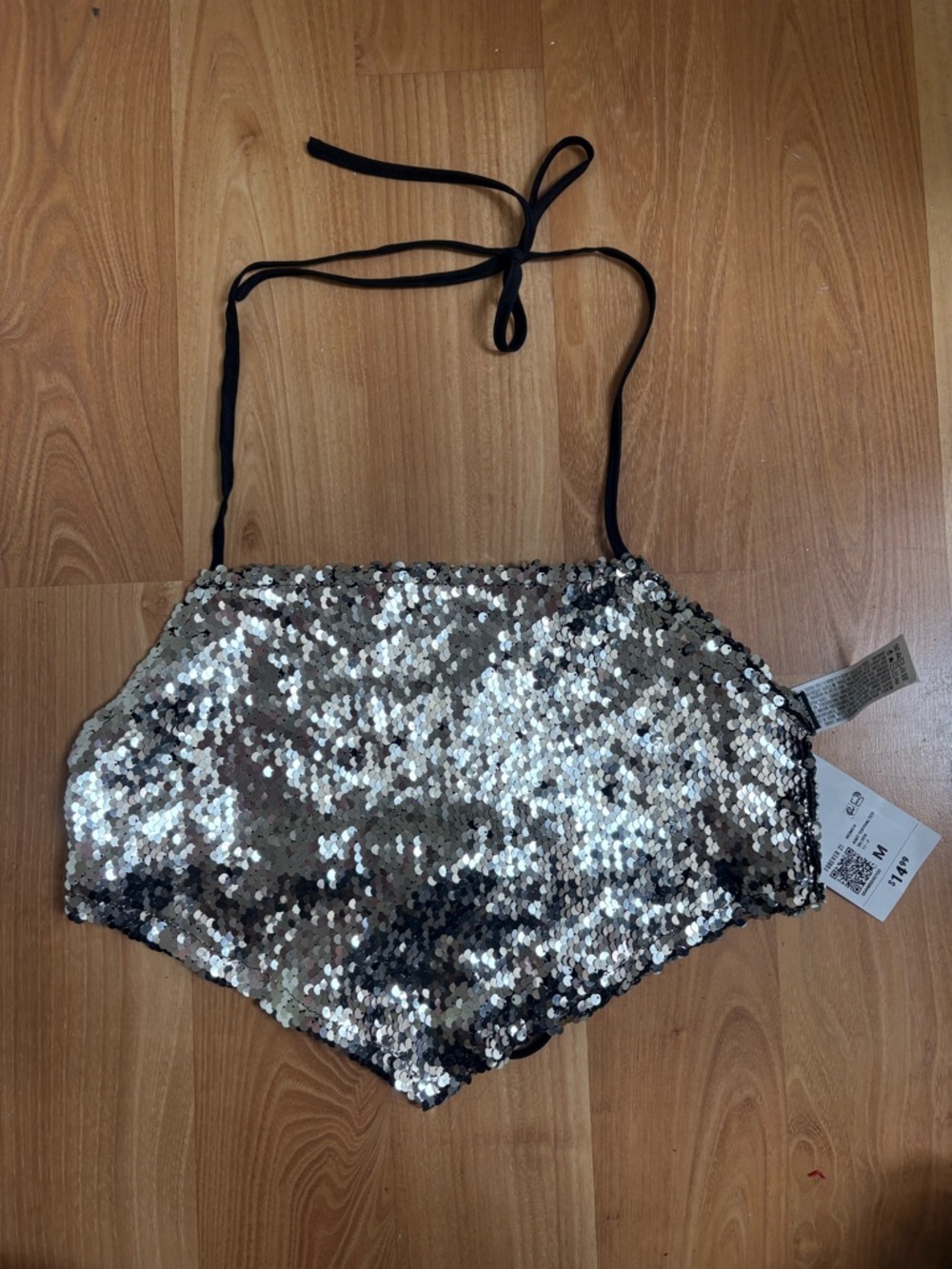 Forever 21 Silver Sequin Halter Crop Top